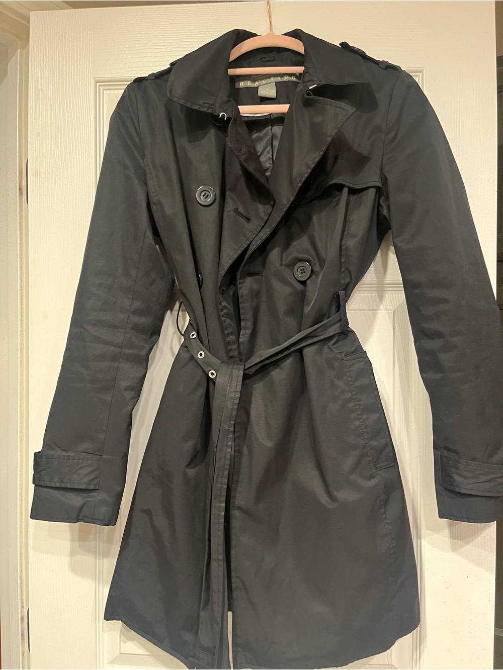 Kenneth Cole Reaction Black Trench Coat - Classic Belted Jacket